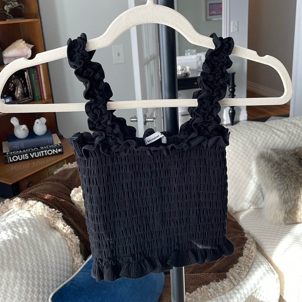 Reformation Black Ruffle Tank Top